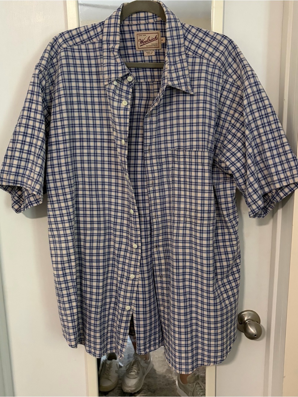 Woolrich Men's Short-Sleeve Blue Plaid Button-Up Shirt size XL